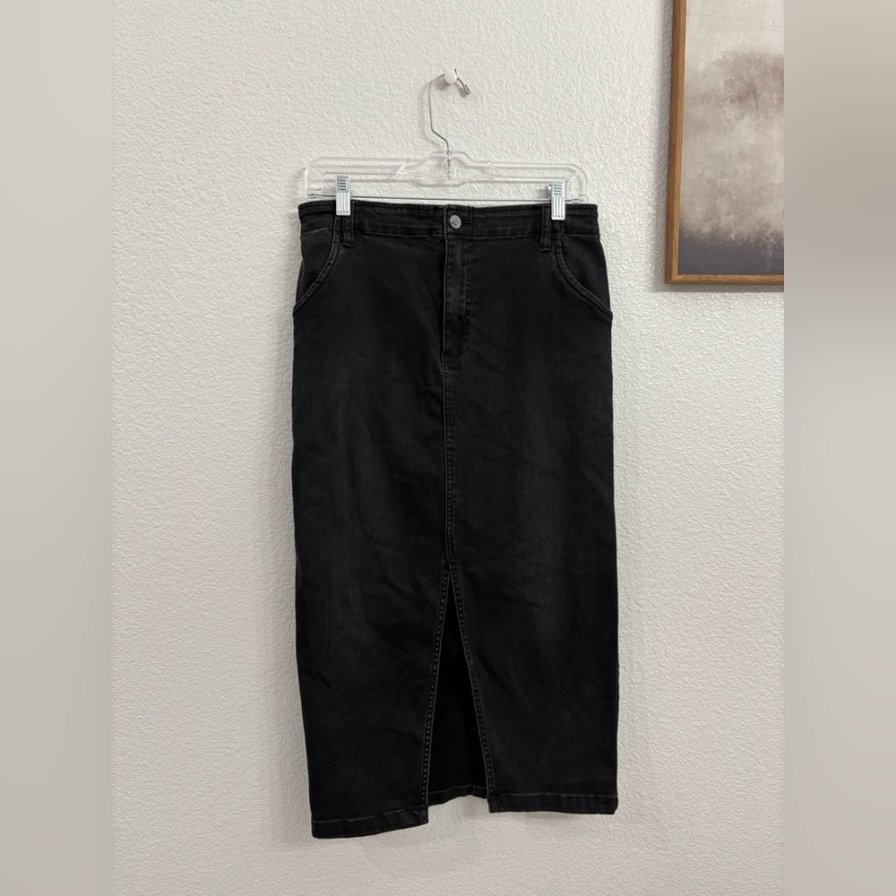 Washlab M Black Stretch Denim Maxi Skirt Slit